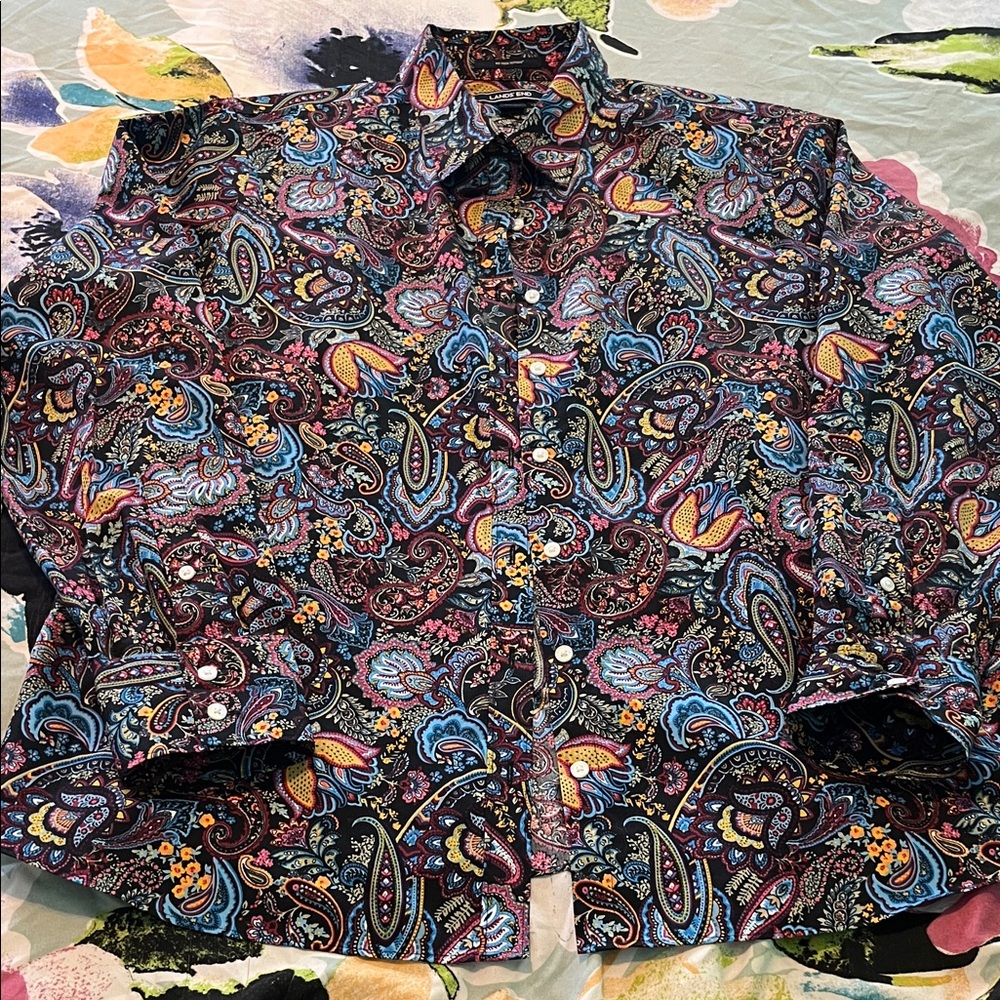 Lands End bright and colorful paisley blouse new